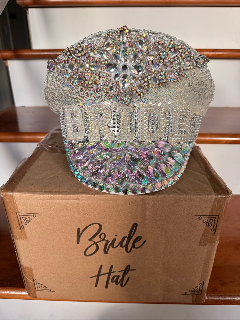 Bride Captain Hat w/ Iridescent Crystal Accent